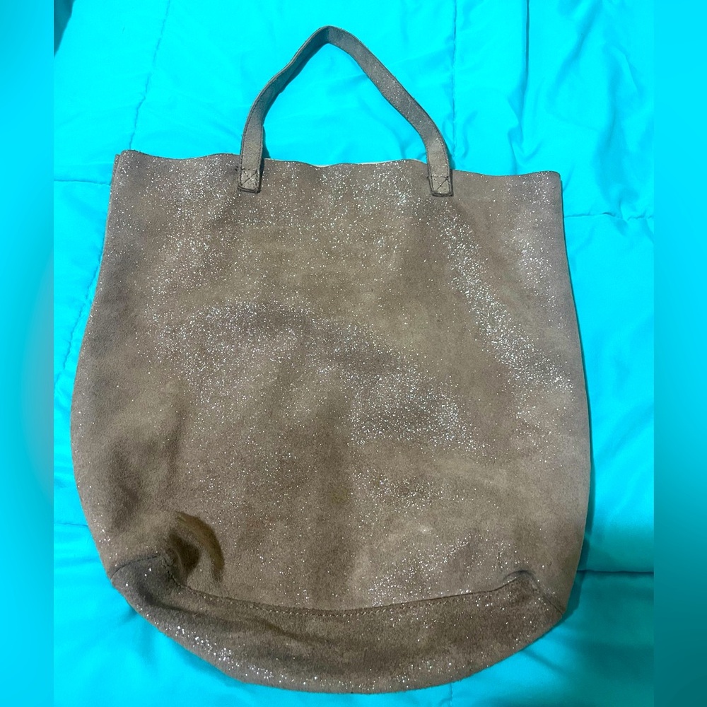 Monserrat De Lucca shoulder tote - suede 15.5" High, 14" Wide, 5.5” Deep